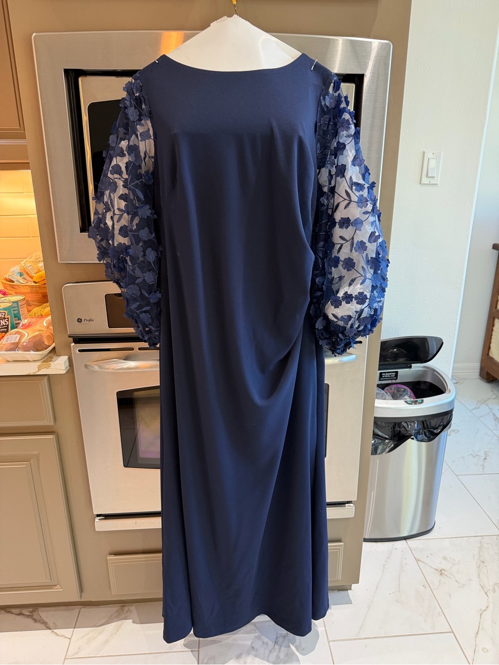 Navy Blue Sheer Floral formal dress